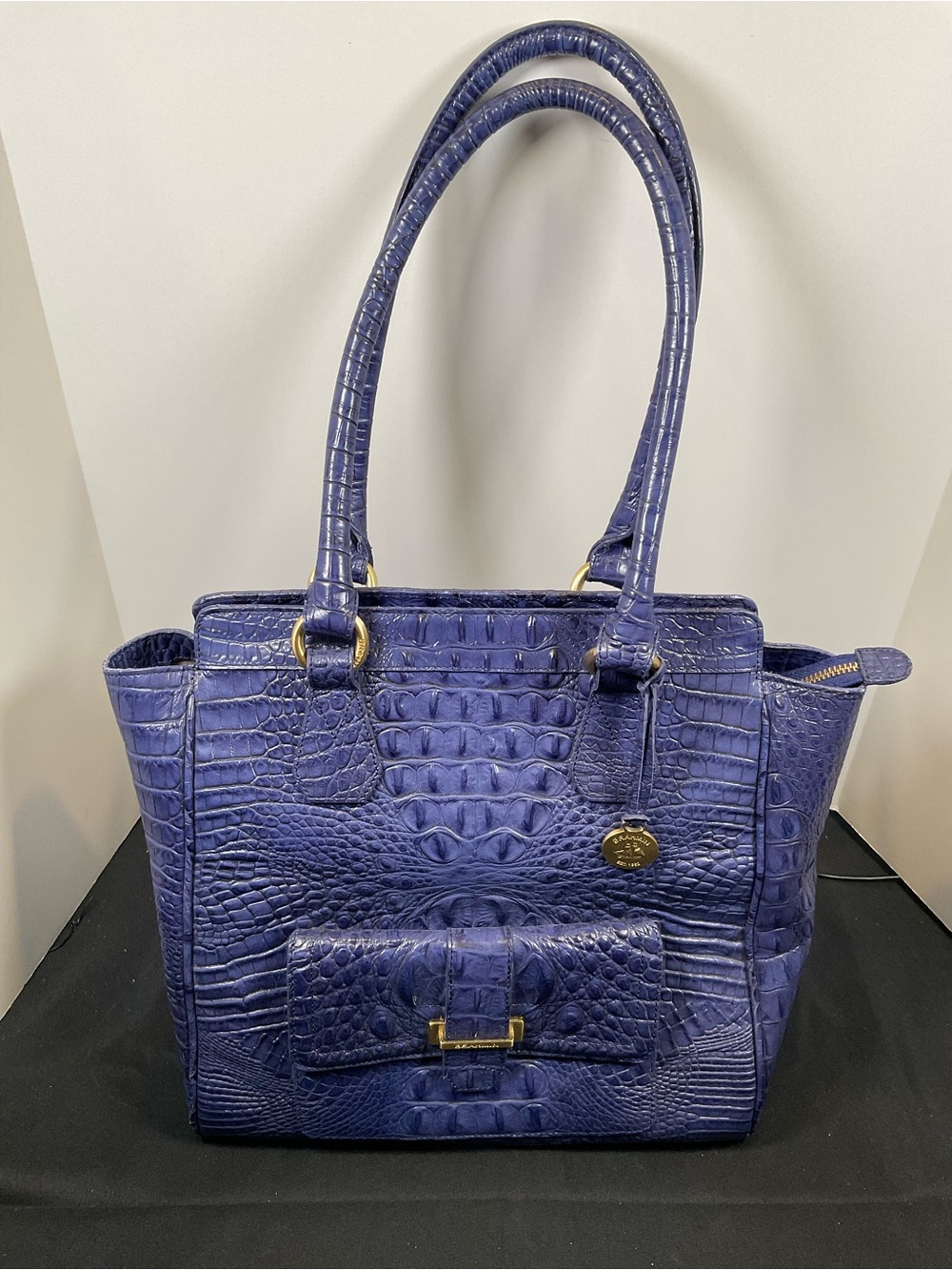 Blue Croc-Embossed Leather Tote Bag
